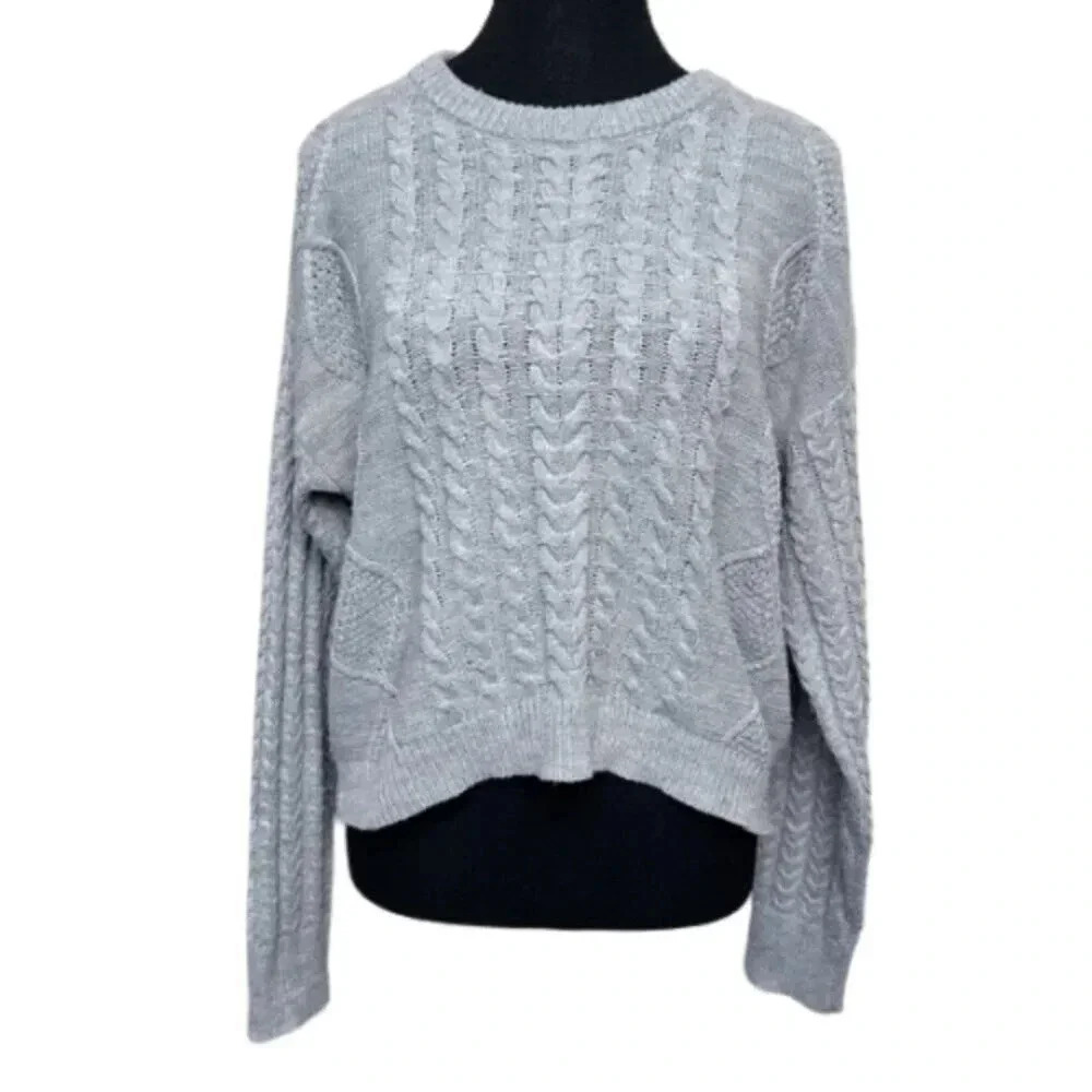 John + Jenn Womens Small Cable  Crop Knitted Crew Neck Sweater